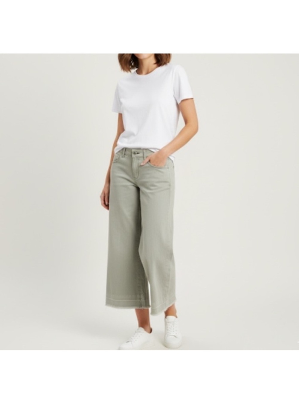 Anthropologie Pilcro Hyphen Wide Leg Raw Hem Chino Pants Beige Grey Size 28